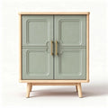 Wooden sideboard cabinet with green doors and gold handles 80 x 40 x 90cm