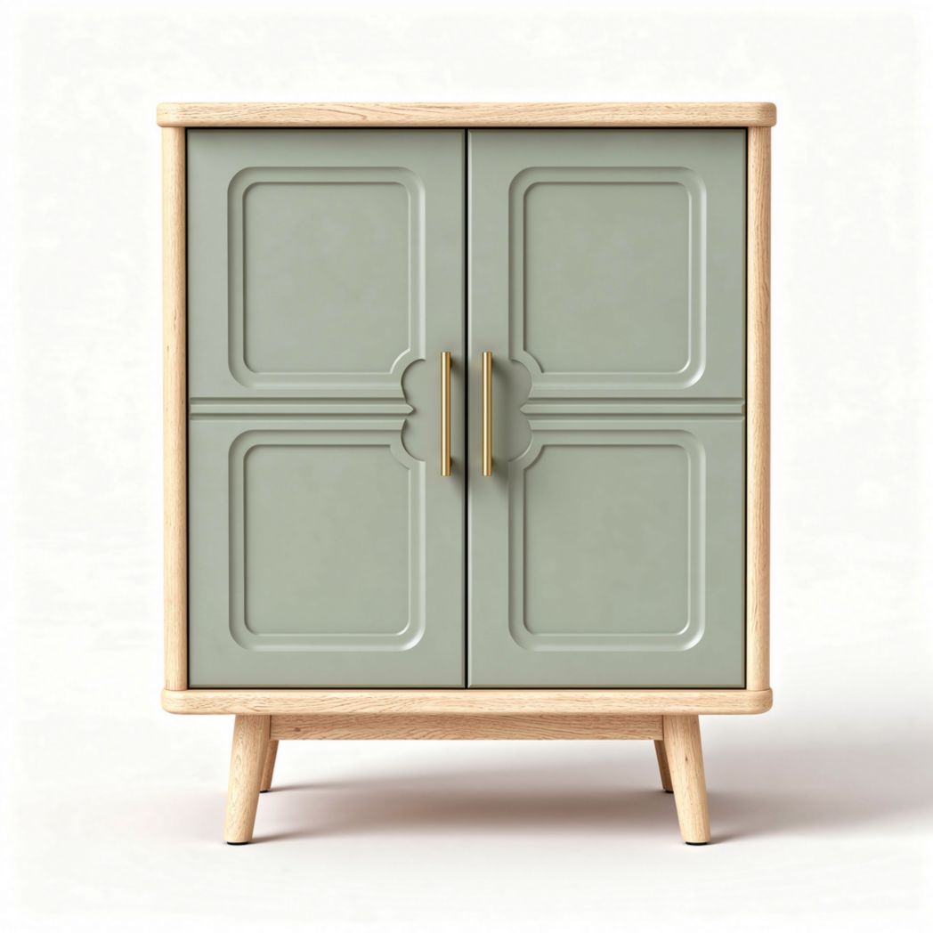 Wooden sideboard cabinet with green doors and gold handles 80 x 40 x 90cm