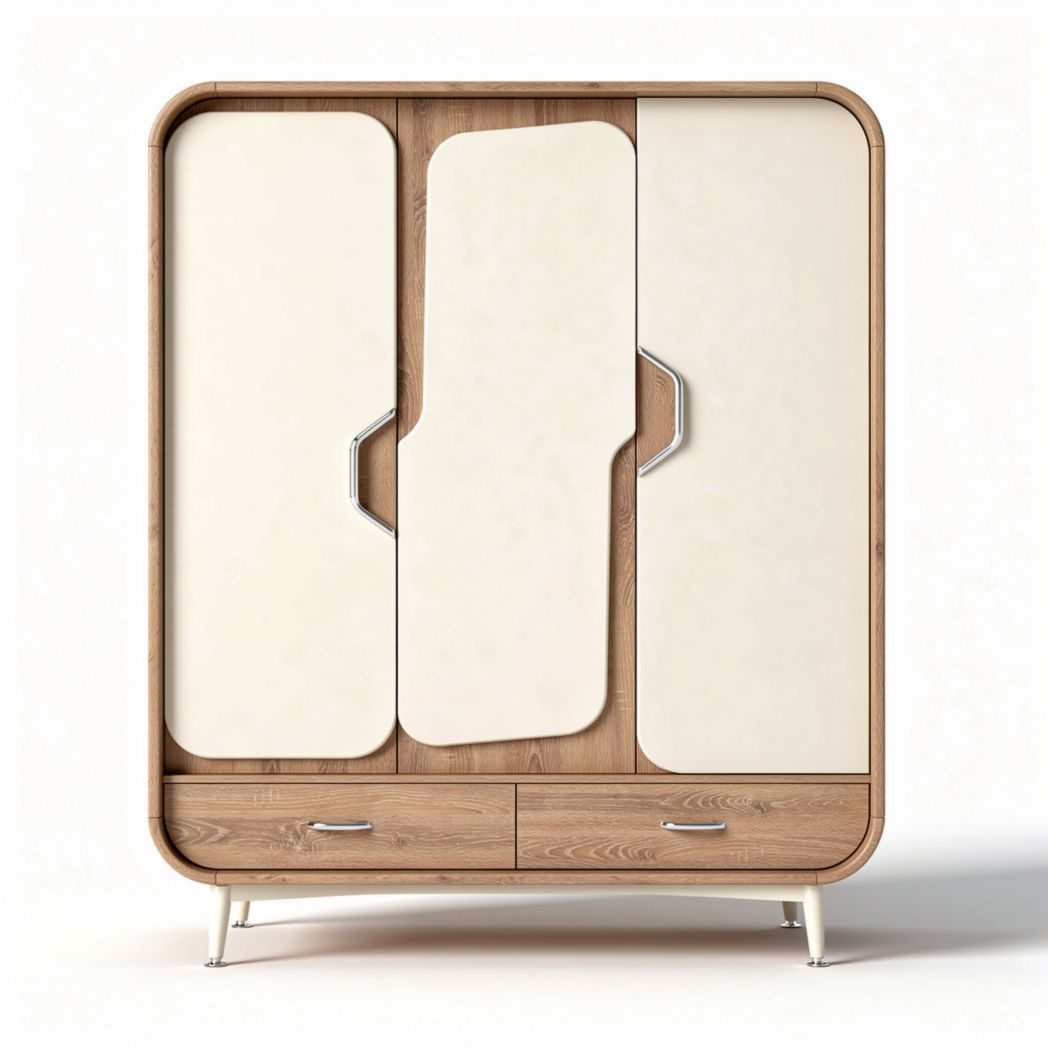 Wooden wardrobe with sliding doors and storage drawers 180 x 120 x 60cm