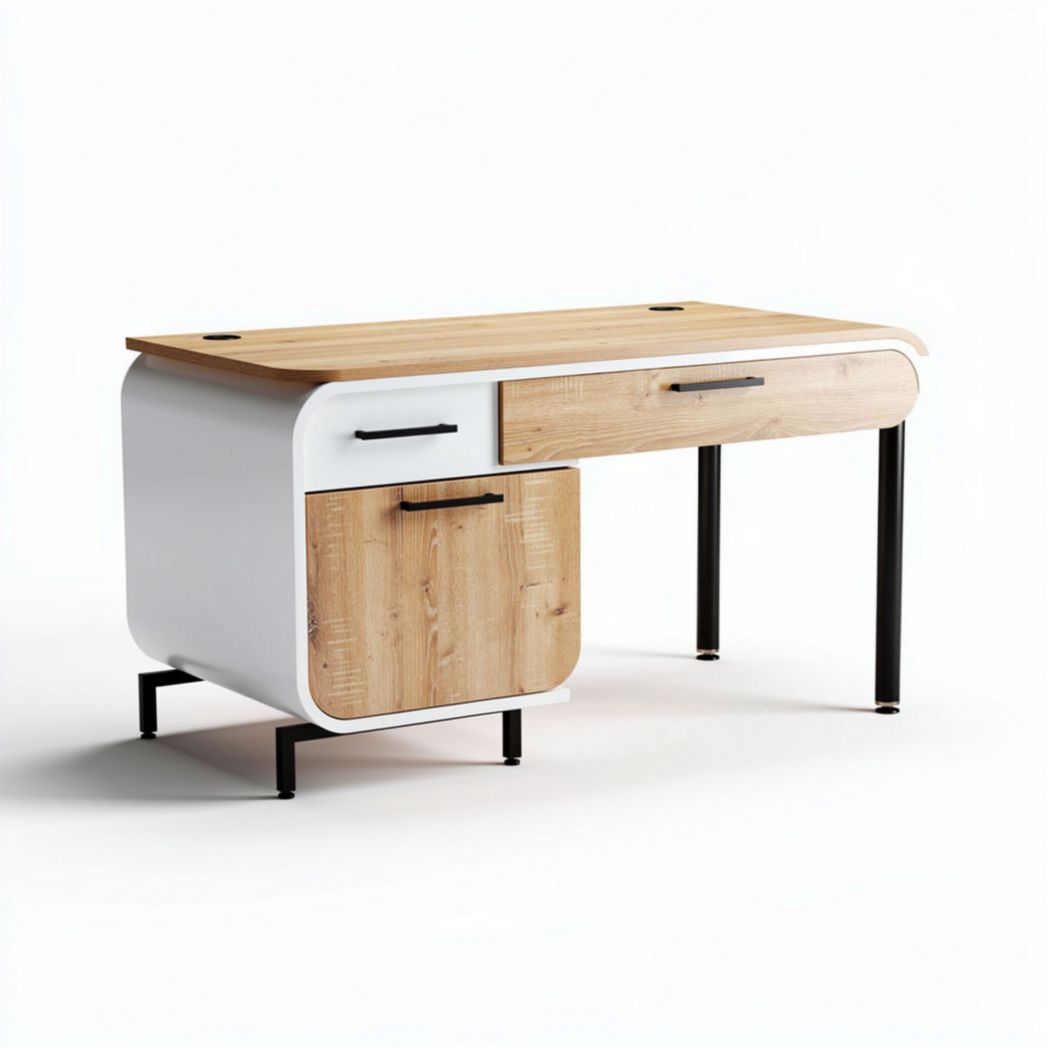 Modern writing desk with wood top and storage cabinet 120 x 60 x 75cm