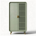 Green wooden cabinet with slatted doors for storage purposes 80 x 40 x 160cm