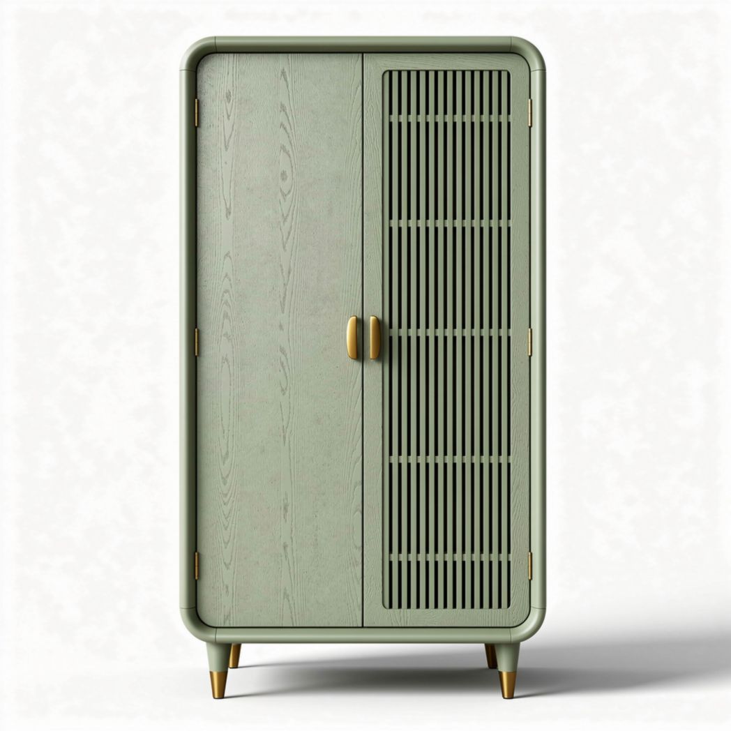 Green wooden cabinet with slatted doors for storage purposes 80 x 40 x 160cm