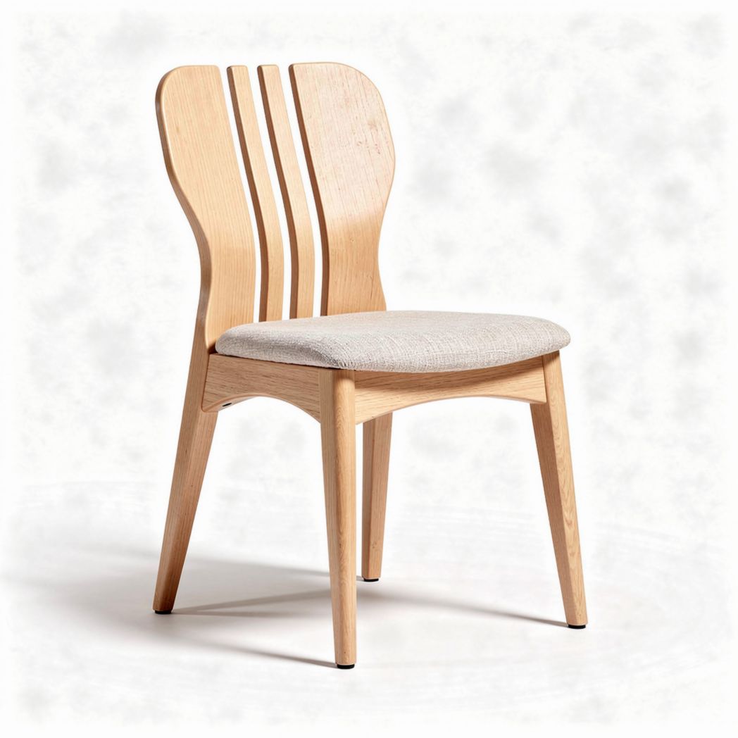 Wooden dining chair with beige cushion seat and ergonomic backrest 45 x 45 x 85cm
