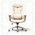 Executive ergonomic office chair with cream faux leather upholstery and adjustable headrest 70 x 65 x 120cm