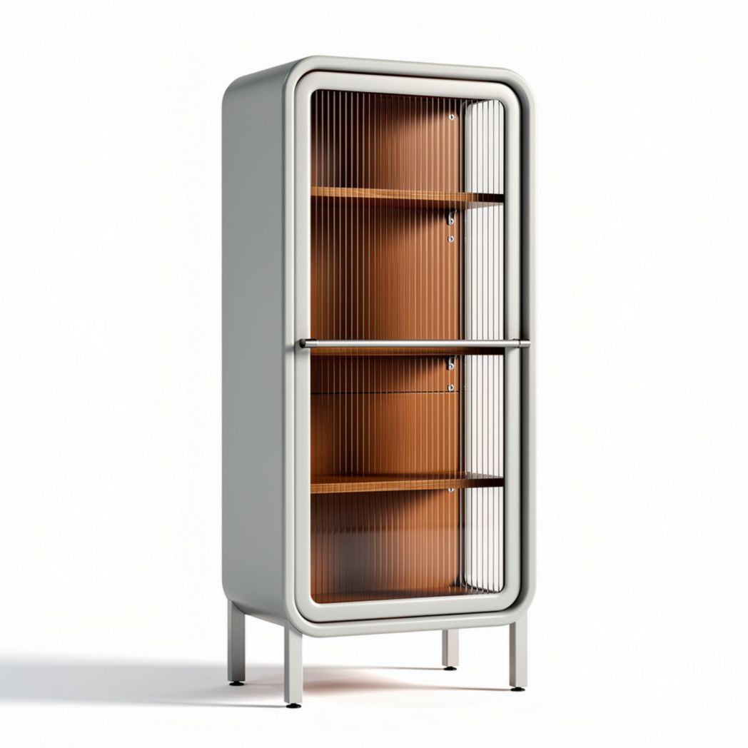 Glass door fridge with wooden shelves and aluminum frame 60 x 30 x 150cm