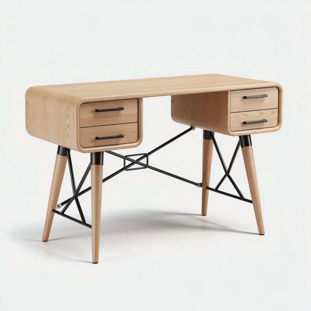 Wooden desk with storage drawers and metal legs 120 x 60 x 75cm