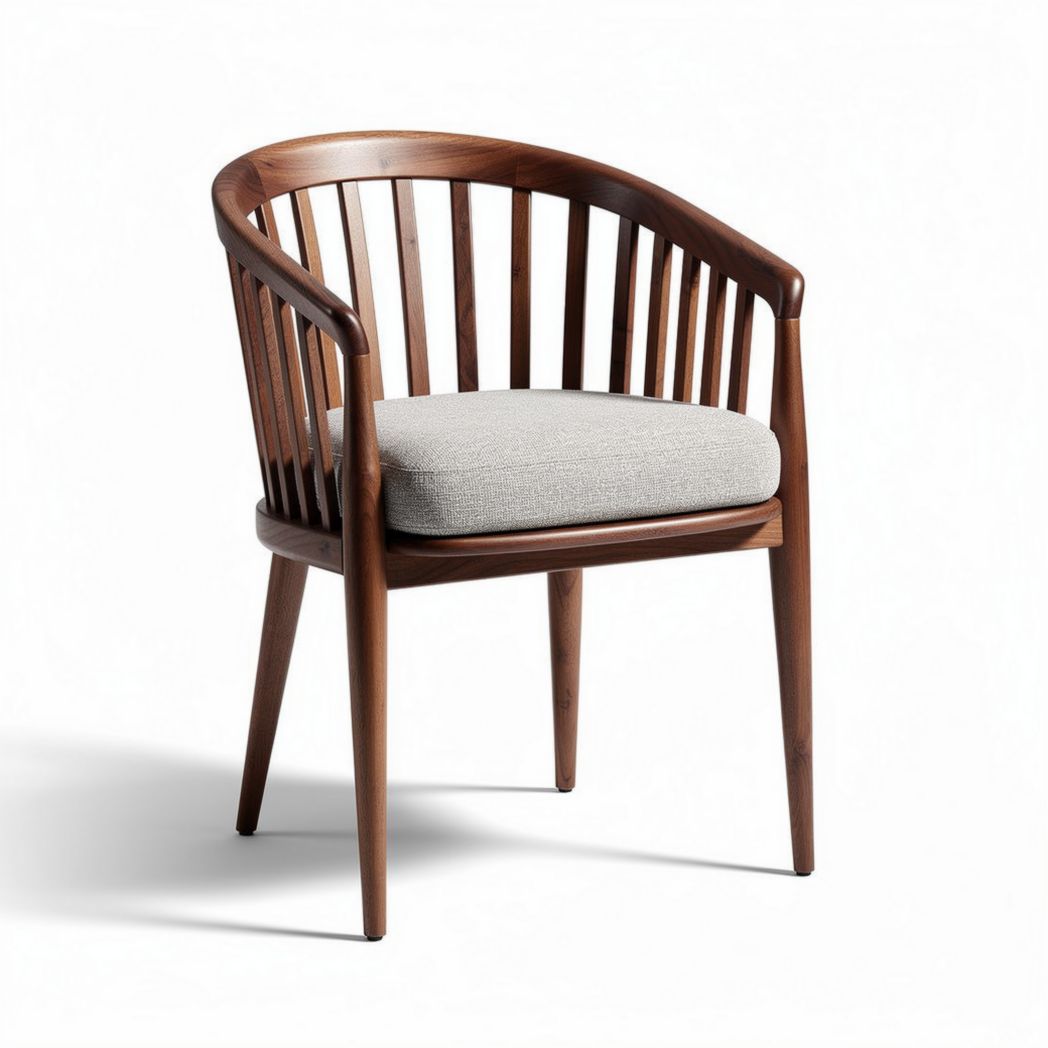 Wooden armchair with upholstered seat cushion in walnut finish 60 x 60 x 75cm