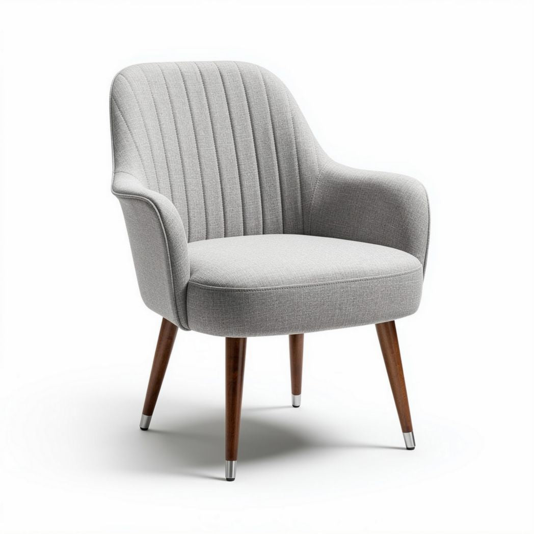 Fabric accent chair with curved back and wooden legs in light gray 75 x 75 x 85cm