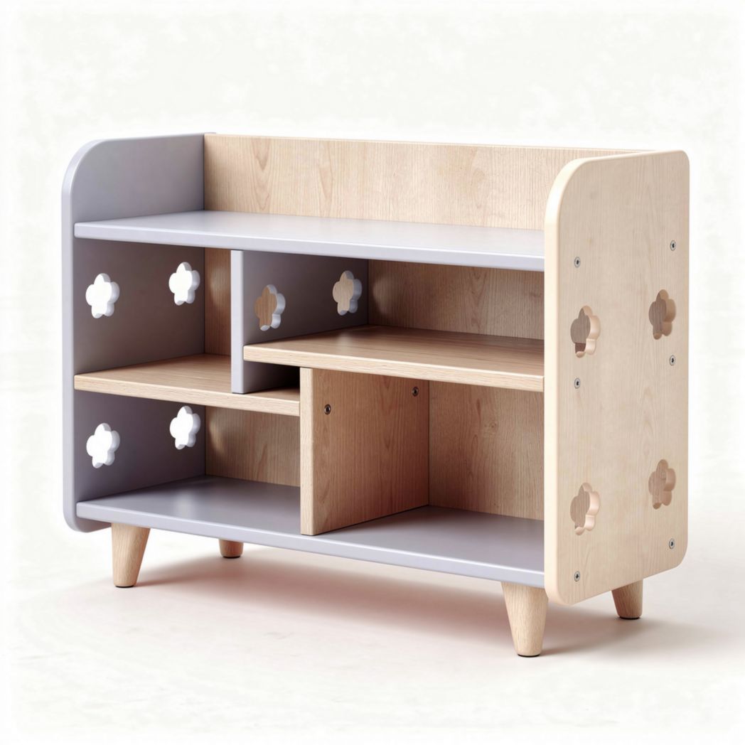 Wooden kids storage cabinet with gray and natural finish 70 x 30 x 50cm