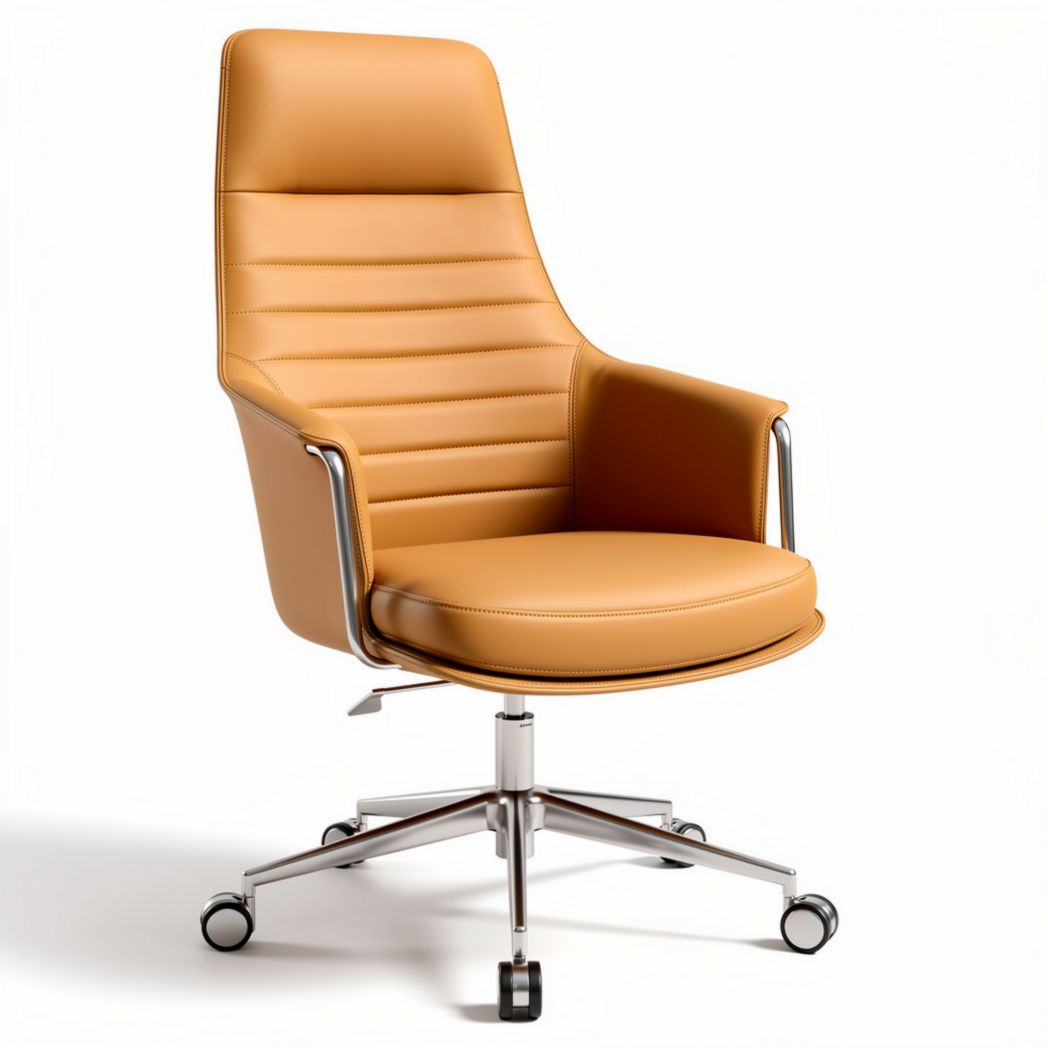 Leather executive chair for office use with adjustable height and swivel base