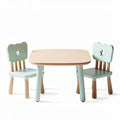 Children's wooden table and chair set with star-shaped backrests in green and natural finish 80 x 60 x 50cm