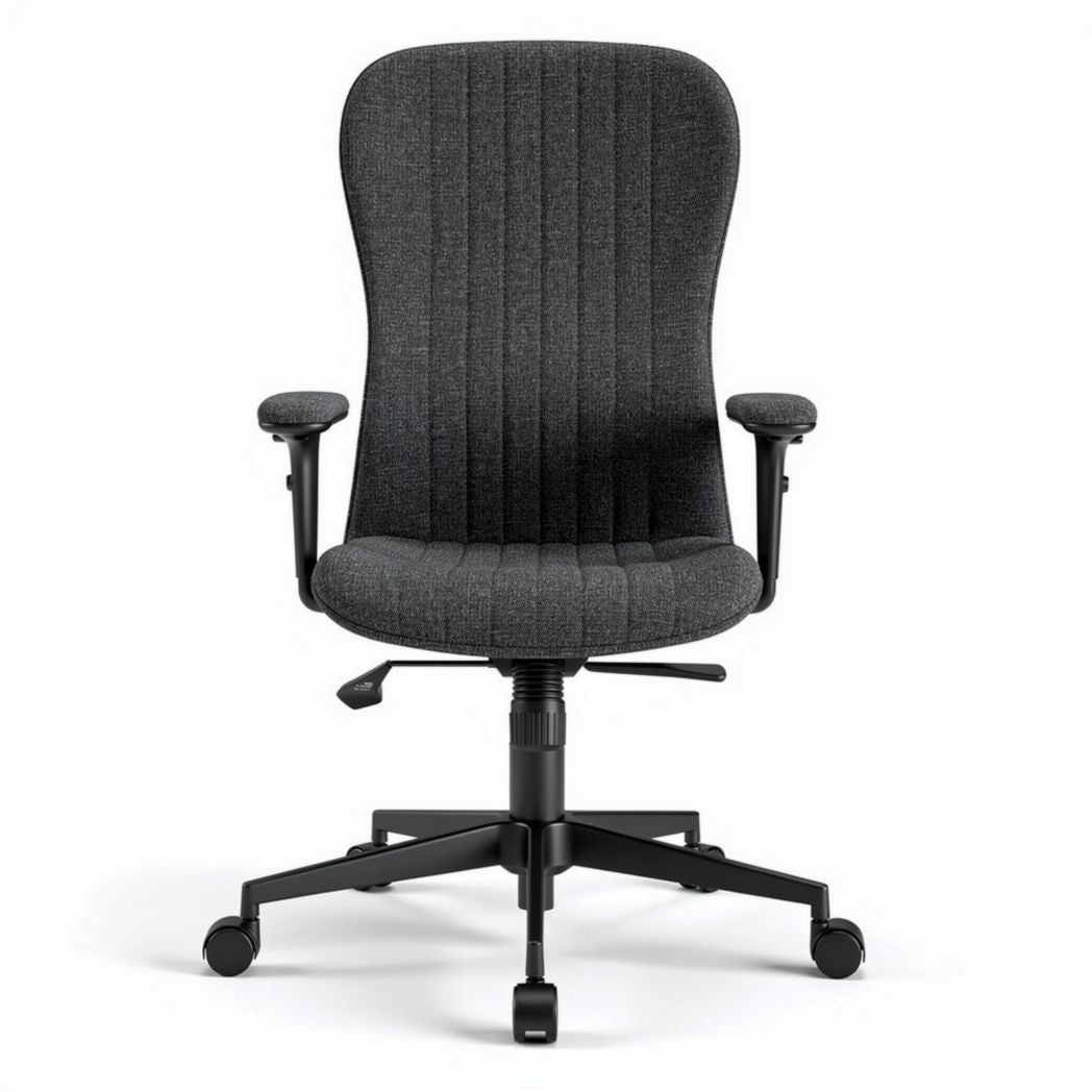 Ergonomic office chair with adjustable height and gray fabric upholstery