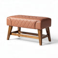Brown leather upholstered storage bench with wooden legs 90 x 40 x 45cm