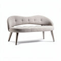 Sofa bench in light gray fabric with curved design and metal legs 150 x 70 x 70cm